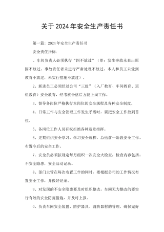 关于2024年安全生产责任书