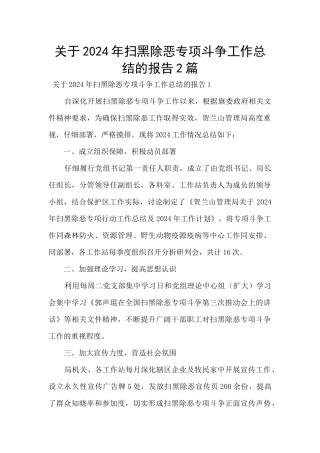 关于2024年扫黑除恶专项斗争工作总结的报告2篇
