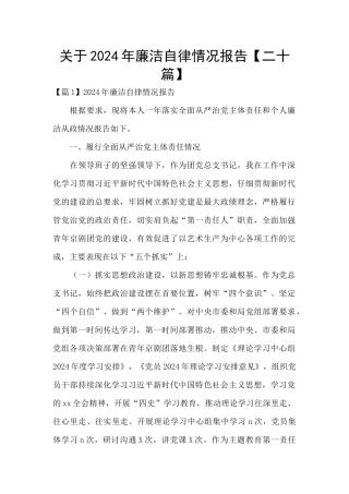 关于2024年廉洁自律情况报告