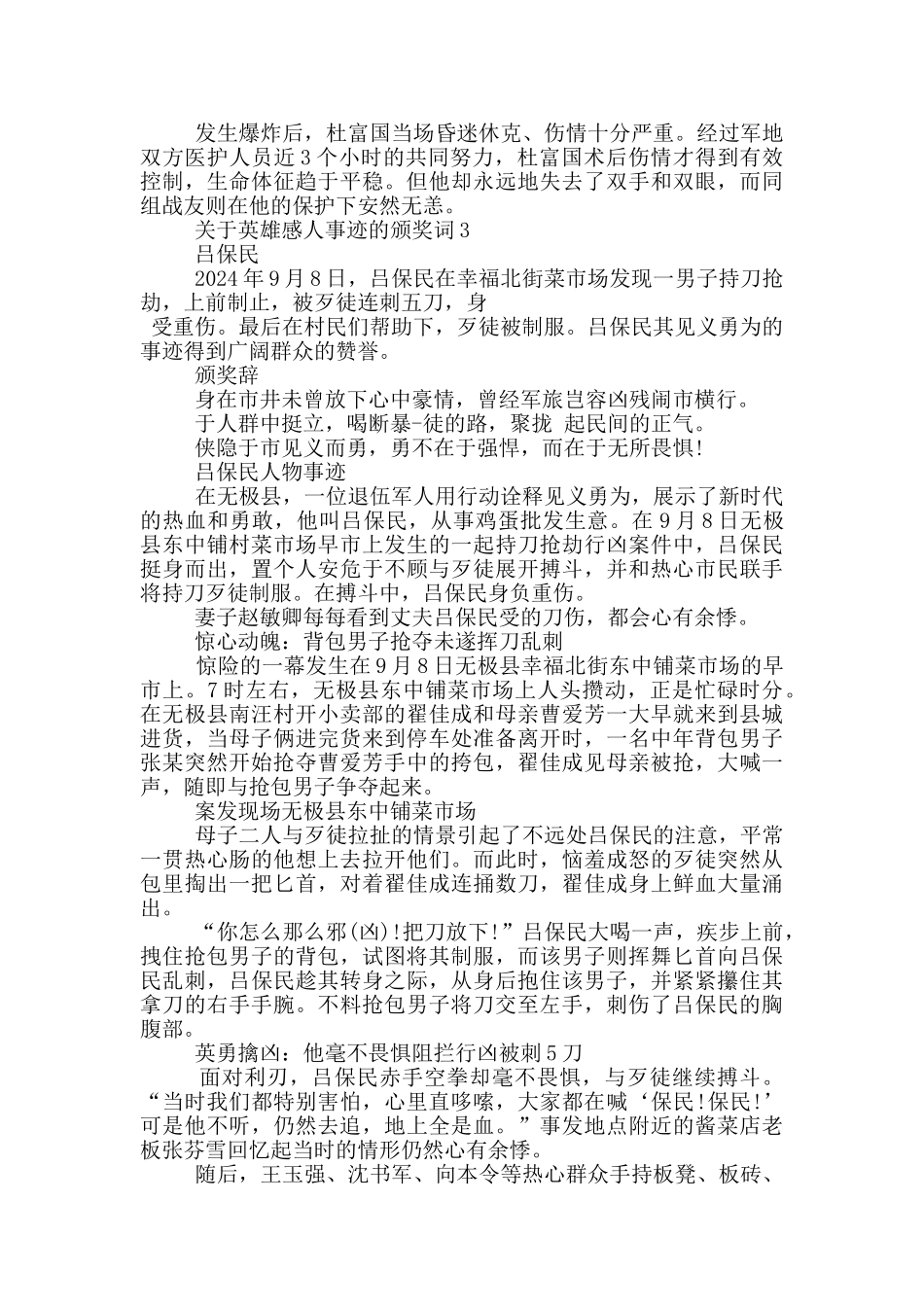 关于2024年英雄感人事迹的颁奖词900字_第3页