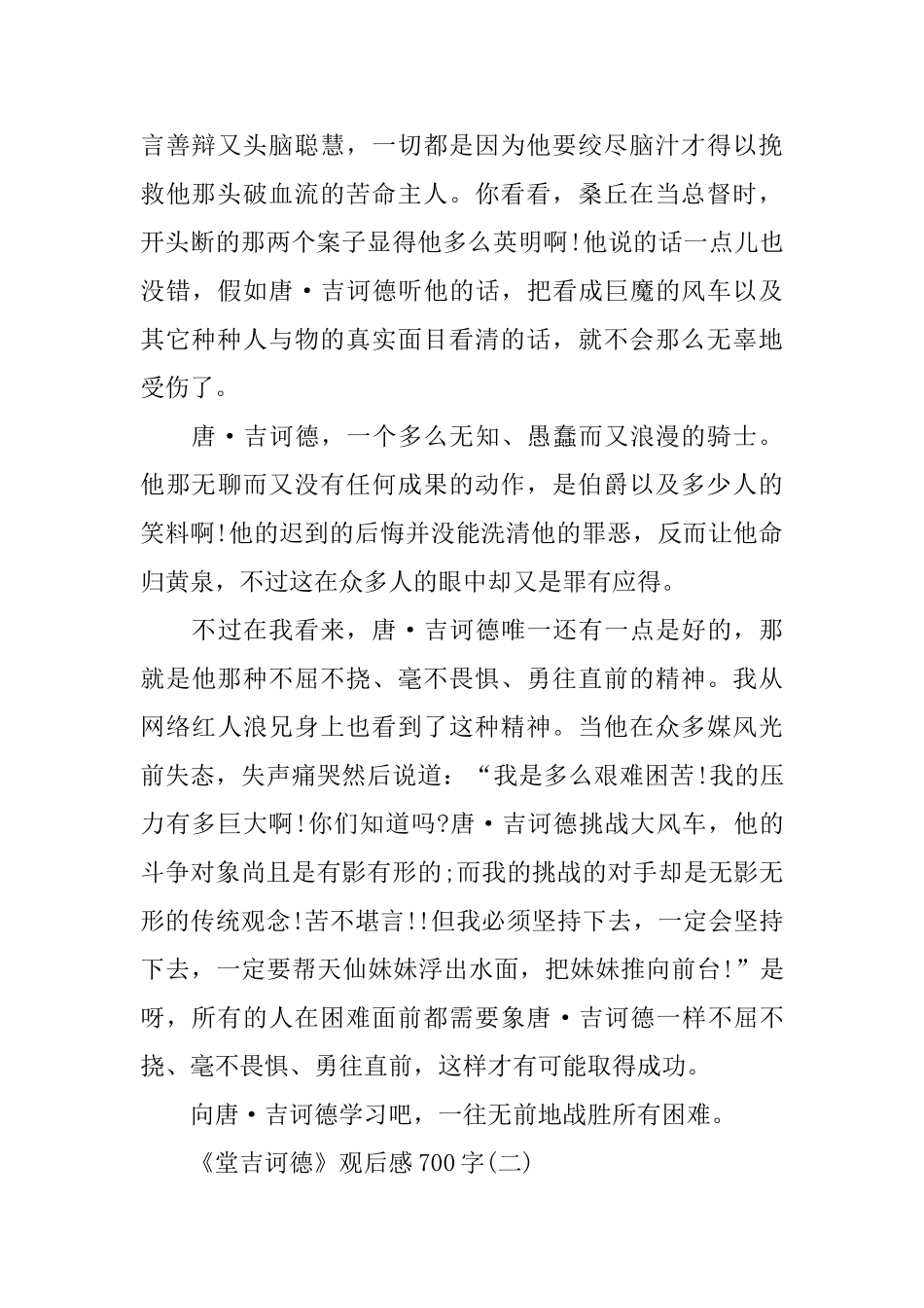 关于《堂吉诃德》观后感700字范文分享_第2页