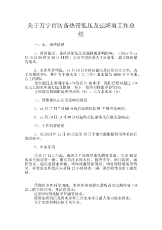 关于万宁市防御热带低压及强降雨工作总结