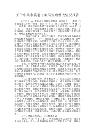 关于中共市委老干部局巡察整改情况报告