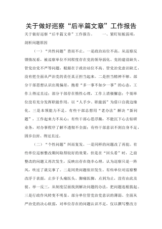 关于做好巡察“后半篇文章”工作报告