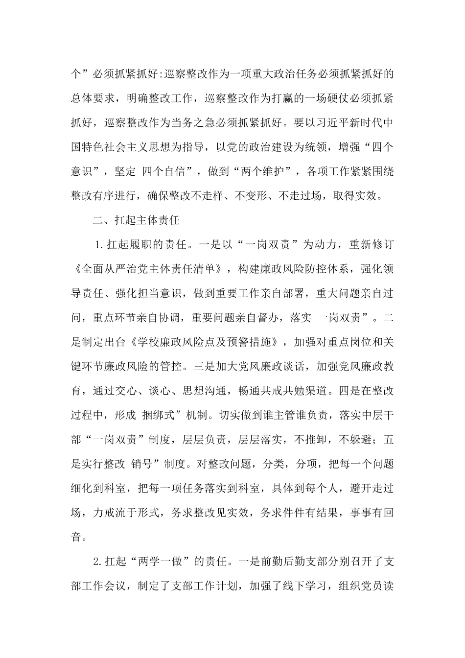 关于党总支主要负责人组织落实巡察整改工作的情况报告_第2页