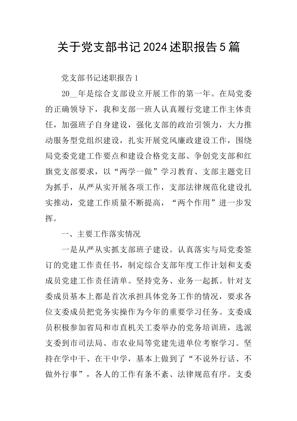 关于党支部书记2024述职报告5篇_第1页
