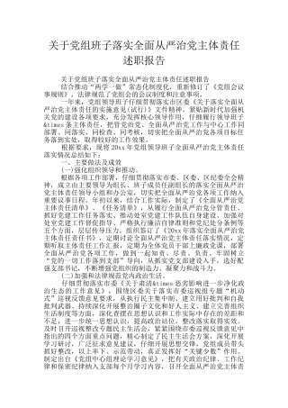 关于党组班子落实全面从严治党主体责任述职报告