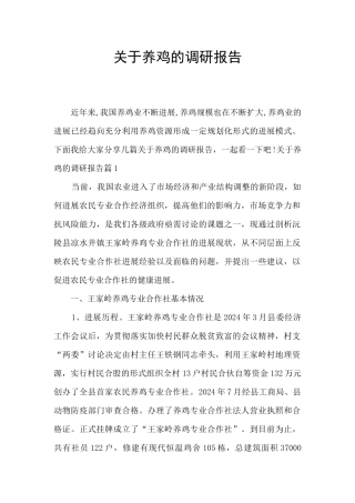 关于养鸡的调研报告