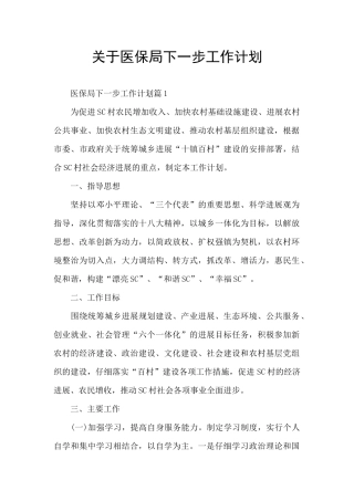 关于医保局下一步工作计划