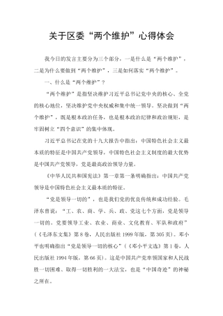 关于区委“两个维护”心得体会