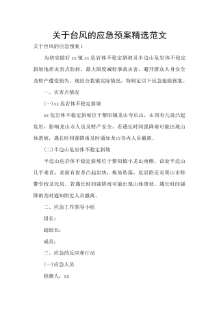 关于台风的应急预案精选范文