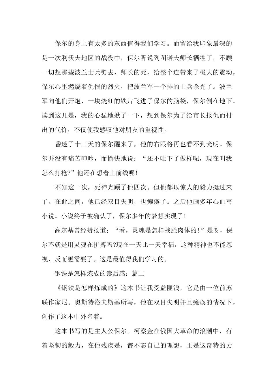 关于名著《钢铁是怎样炼成的》读后感5篇_第2页