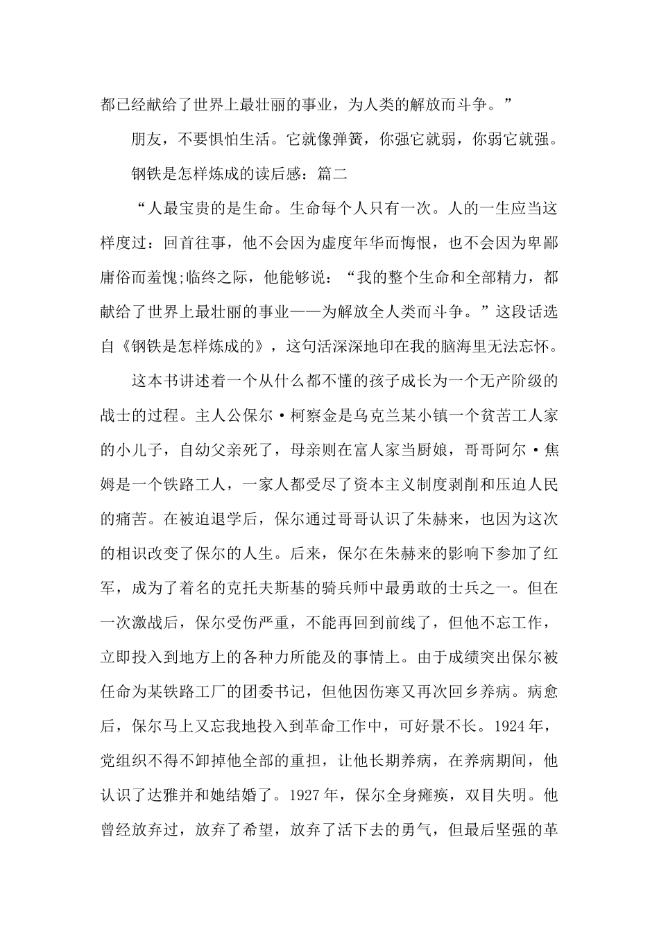 关于名著钢铁是怎样炼成的读后感作文_第2页