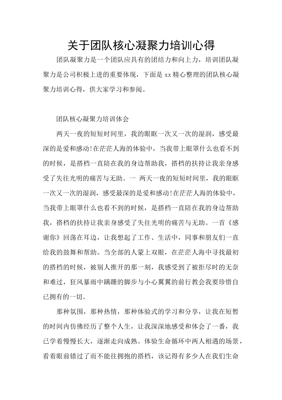 关于团队核心凝聚力培训心得_第1页