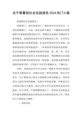 关于寒暑假社会实践报告2024热门5篇