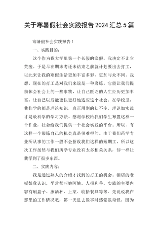 关于寒暑假社会实践报告2024汇总5篇
