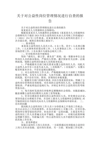 关于对公益性岗位管理情况进行自查的报告