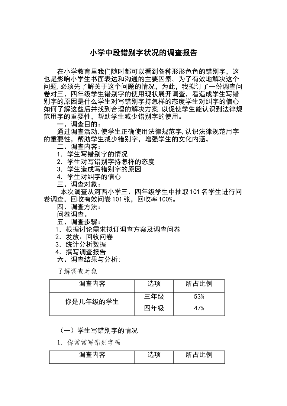 关于小学生错别字使用现状的调查报告_第1页