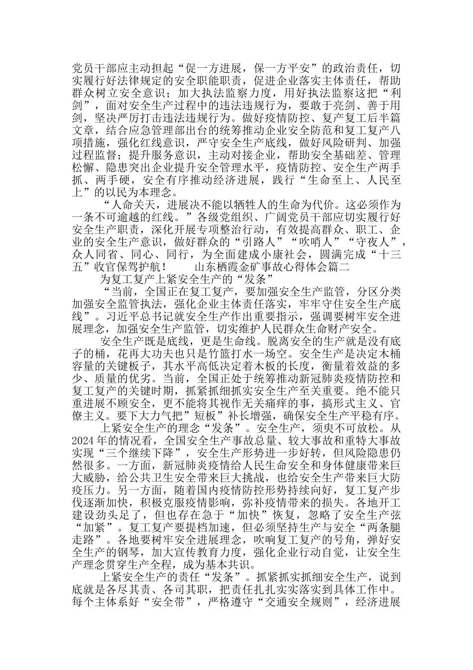 关于山东栖霞金矿事故心得体会范文5篇_第2页