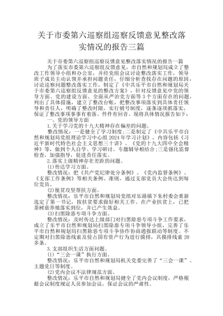 关于市委第六巡察组巡察反馈意见整改落实情况的报告三篇