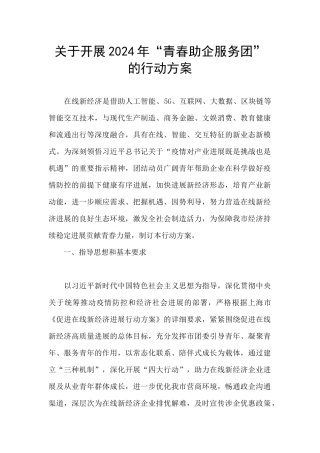 关于开展2024年“青春助企服务团”的行动方案
