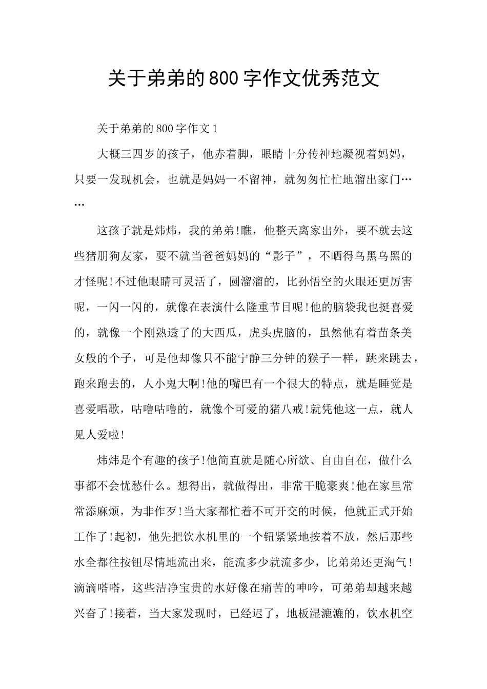 关于弟弟的800字作文优秀范文_第1页