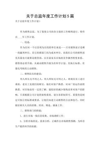 关于总监年度工作计划5篇