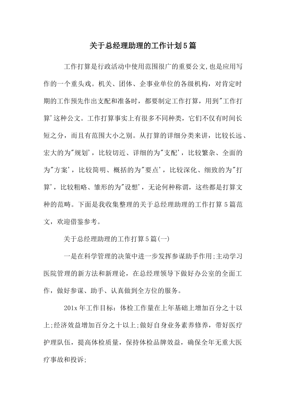 关于总经理助理的工作计划5篇_第1页