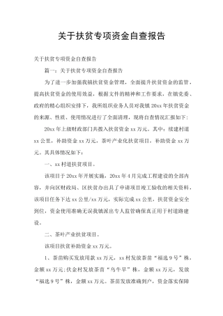 关于扶贫专项资金自查报告