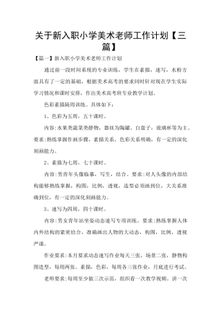 关于新入职小学美术老师工作计划