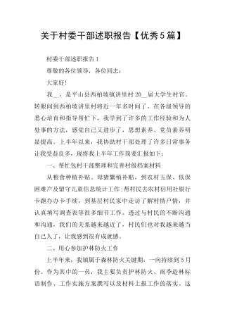 关于村委干部述职报告