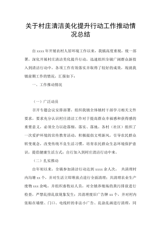 关于村庄清洁美化提升行动工作推进情况总结