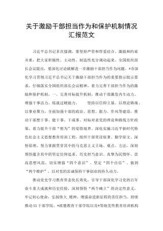 关于激励干部担当作为和保护机制情况汇报范文