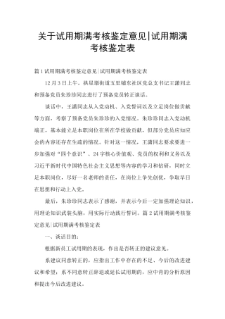 关于试用期满考核鉴定意见