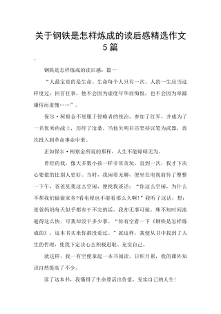 关于钢铁是怎样炼成的读后感精选作文5篇