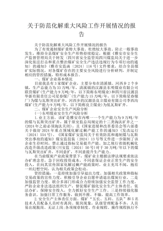 关于防范化解重大风险工作开展情况的报告