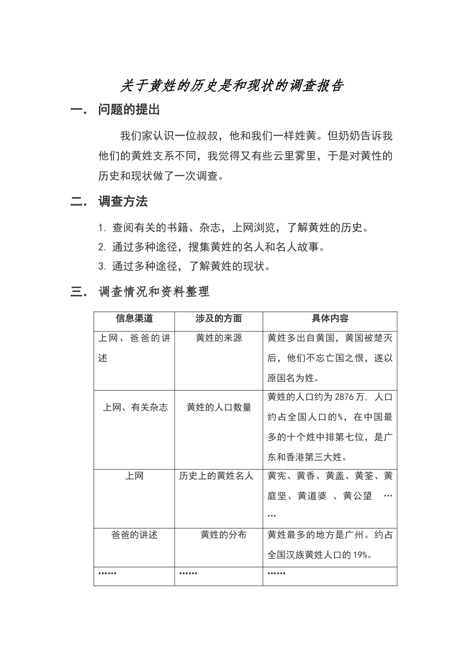 关于黄姓的历史是和现状的调查报告_第1页