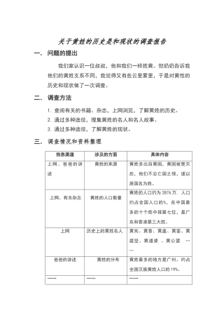 关于黄姓的历史是和现状的调查报告