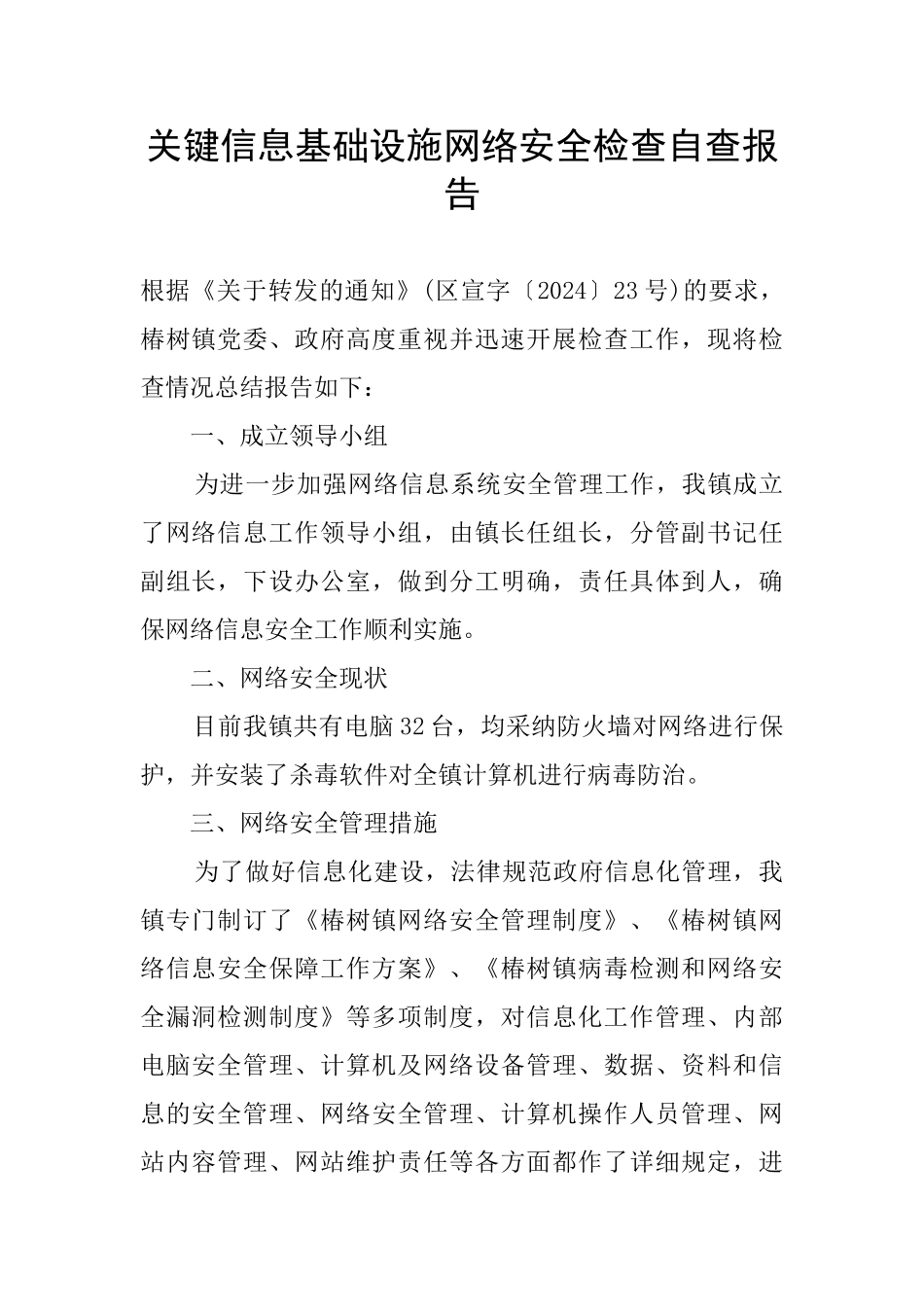 关键信息基础设施网络安全检查自查报告_第1页