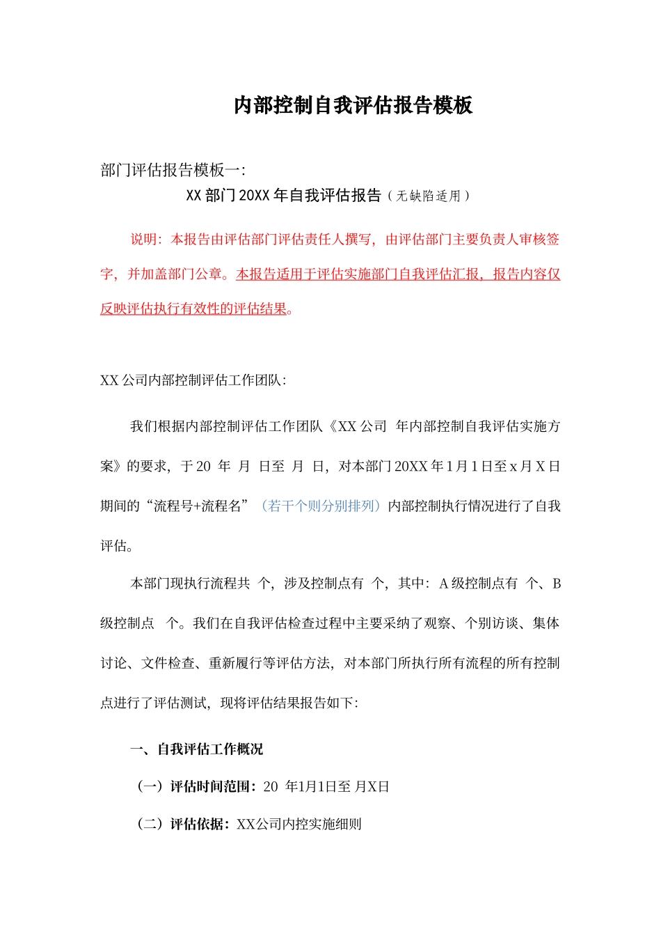 内控自我评估报告模板_第1页