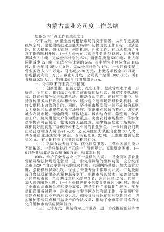 内蒙古盐业公司度工作总结