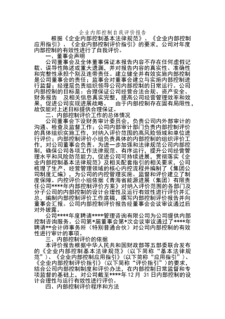 内部控制自评报告