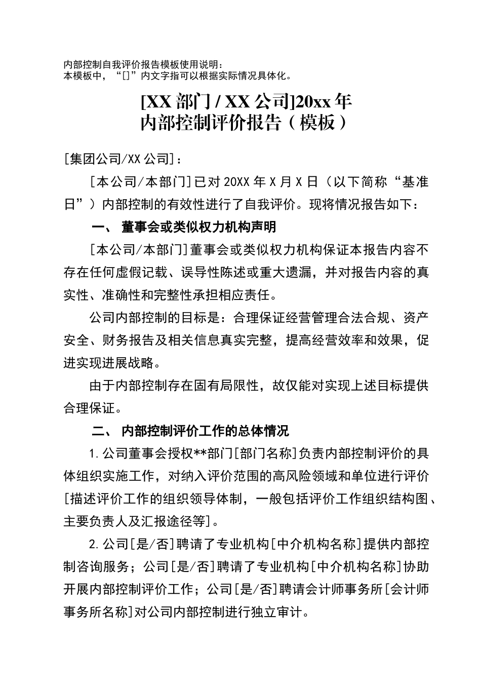 内部控制评价报告模板_第1页
