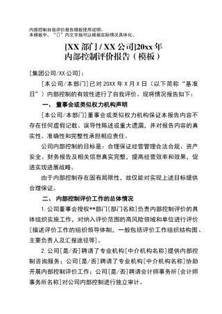 内部控制评价报告模板