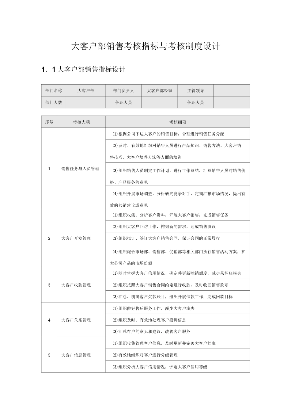 大客户部销售考核指标与考核制度设计_第1页