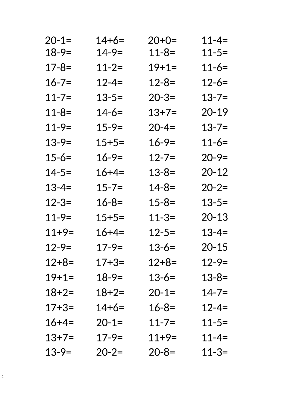 20以内加减法题库_第2页