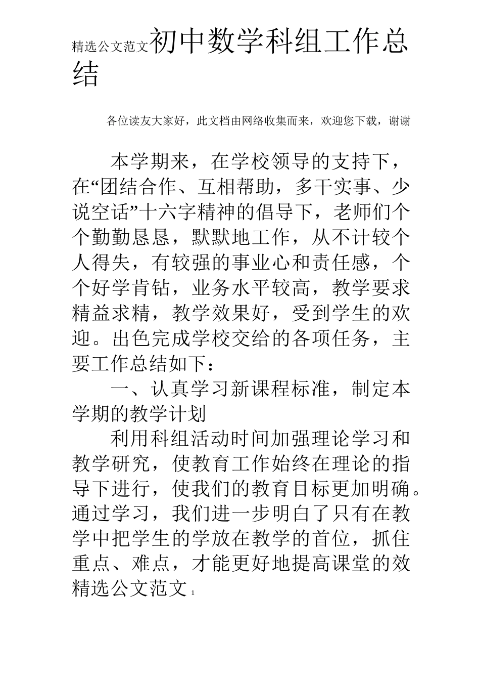 初中数学科组工作总结_第1页