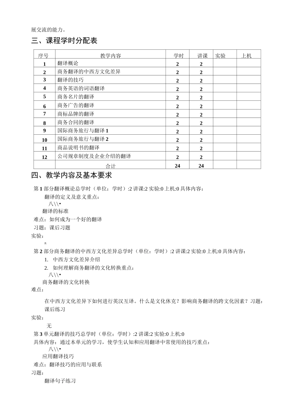 商务英语翻译教学大纲_第2页