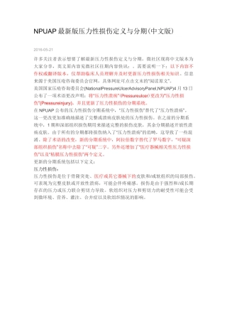 NPUAP最新版压力性损伤定义与分期