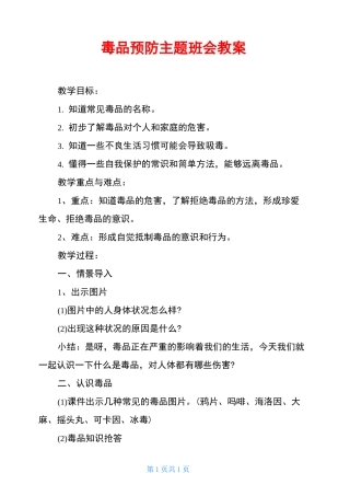 毒品预防主题班会教案